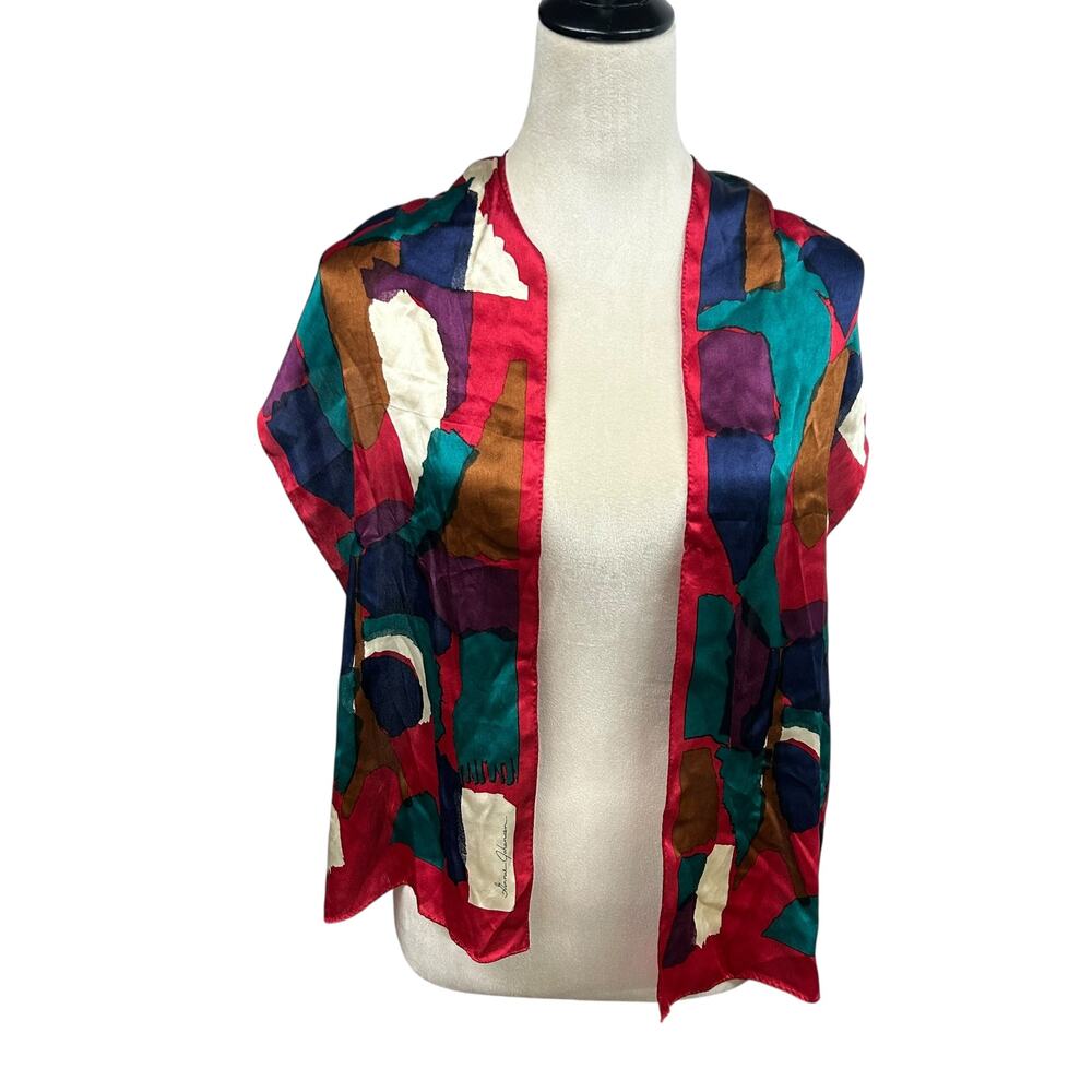 Artistic Abstract Silk Scarf Emme Johansson Vintage‎ Modern Bold Colors